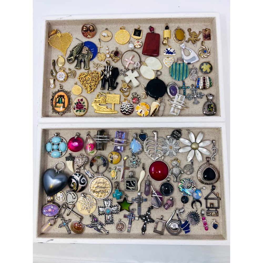 Vintage & Modern Gold & Silver Tone Assorted Necklace Pendant & Charm Lot of 80+
